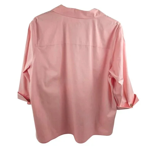 Foxcroft Blouse Womens 20W Pink Button Front 3/4 Sleeve Non Iron Business Casual - Picture 5 of 11